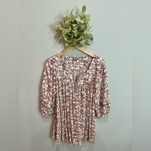 Indigo Soul Red and Brown Leaf Print Blouse